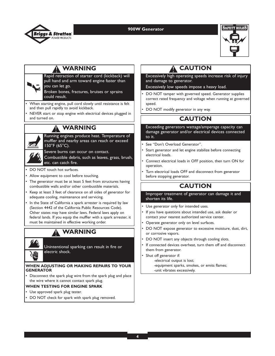 Caution, Warning | Briggs & Stratton Elite 01532-3 User Manual | Page 4 / 48