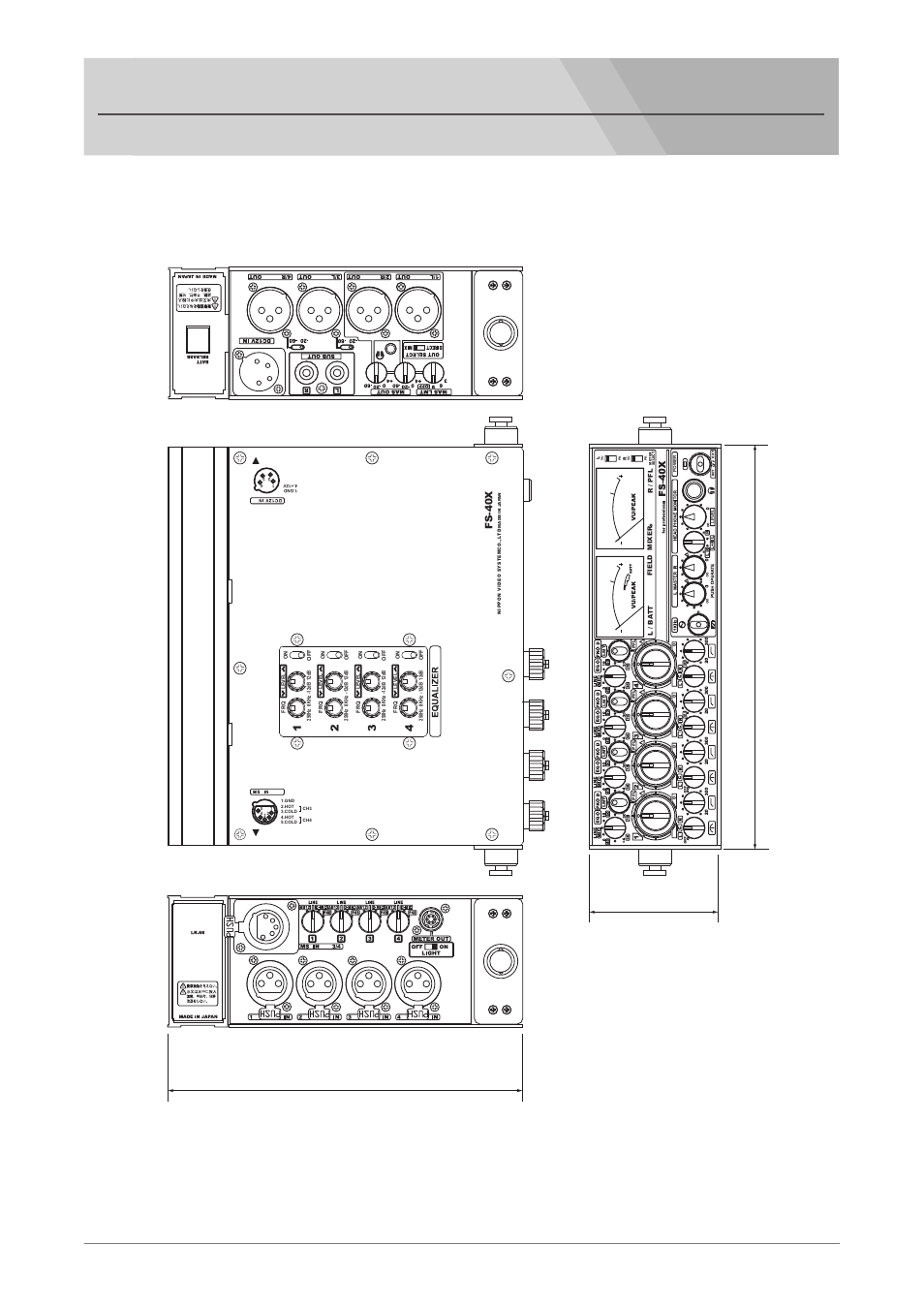 Outsideview and dimensions, 4 ch field mixer fs-40x, Pr o tech | Fs-40x | Nipros FS-40X User Manual | Page 21 / 23