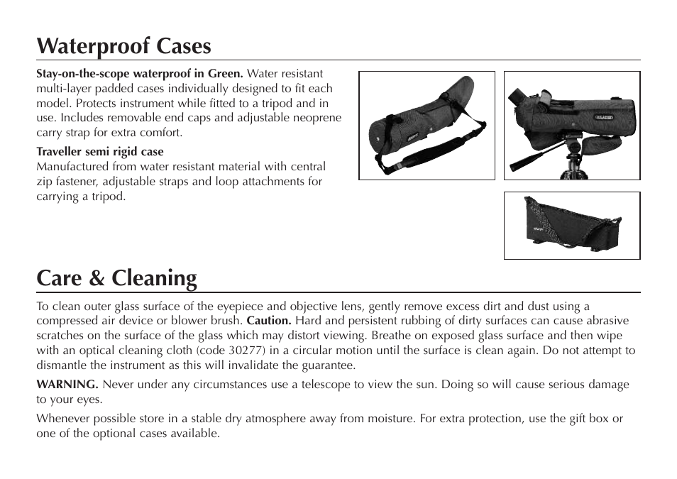 Waterproof cases, Care & cleaning | Opticron HR ED User Manual | Page 4 / 8