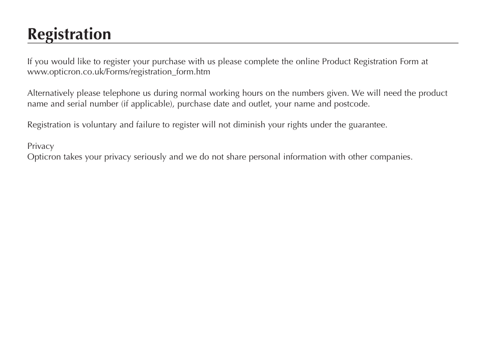 Registration | Opticron HR ED User Manual | Page 7 / 8