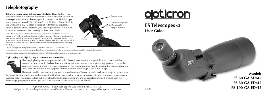 Opticron ES v3 User Manual | 2 pages