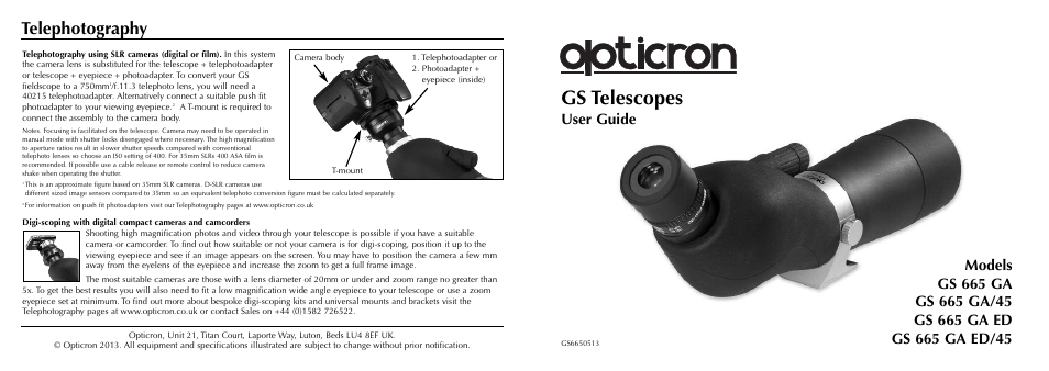 Opticron GS 665 User Manual | 2 pages