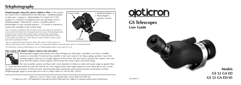 Opticron GS 52 User Manual | 2 pages