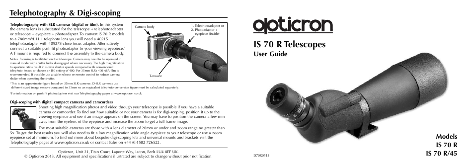 Opticron IS 70 R User Manual | 2 pages