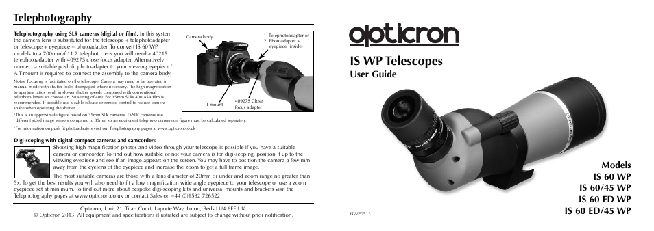 Opticron IS 60 WP User Manual | 2 pages