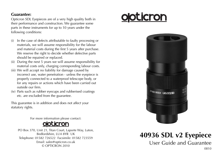 Opticron SDLv2 User Manual | 2 pages