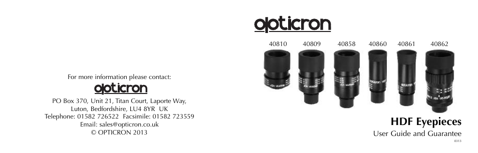 Opticron HDF User Manual | 2 pages