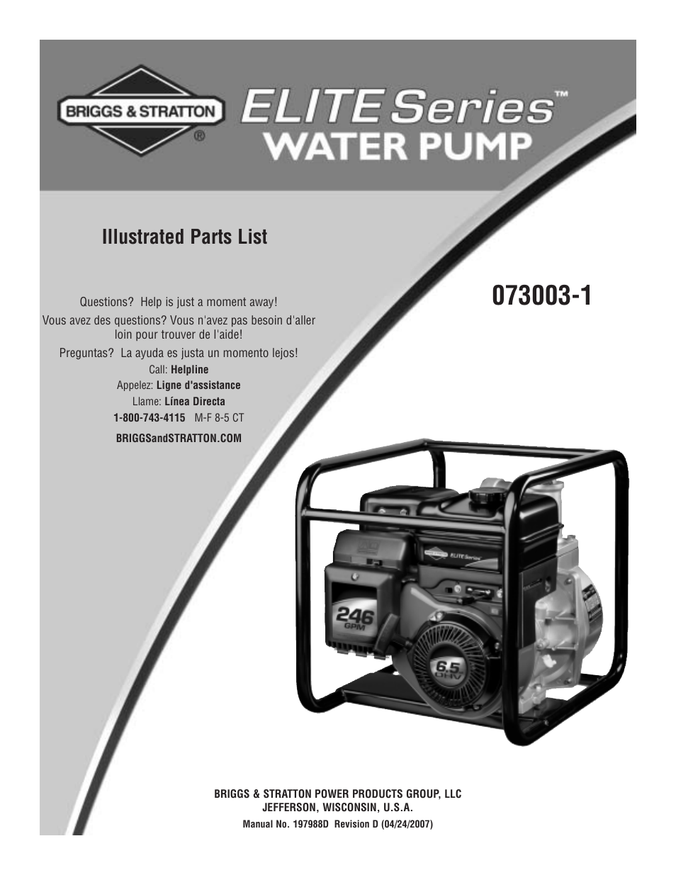 Briggs & Stratton 073003-1 User Manual | 3 pages