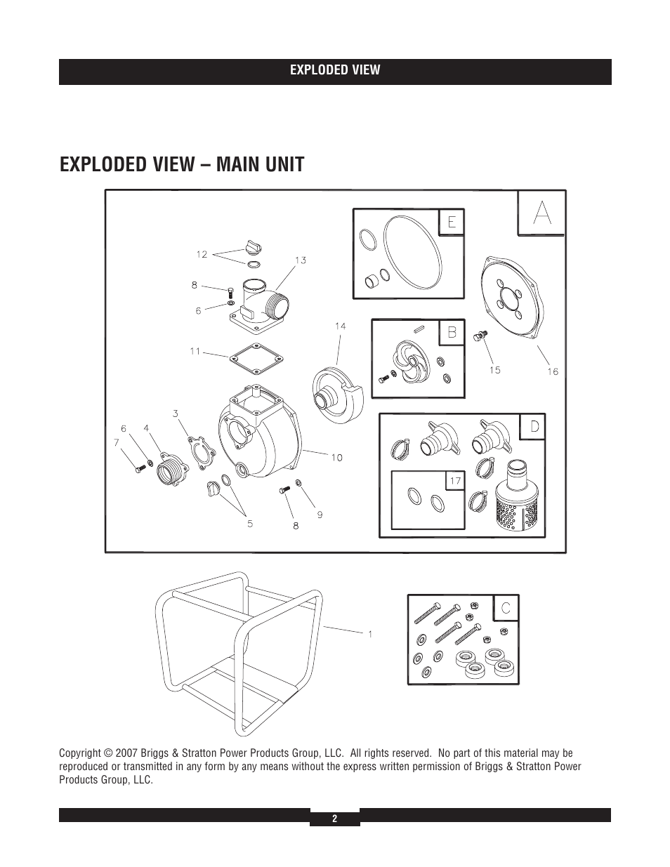 Exploded view – main unit | Briggs & Stratton 073003-1 User Manual | Page 2 / 3