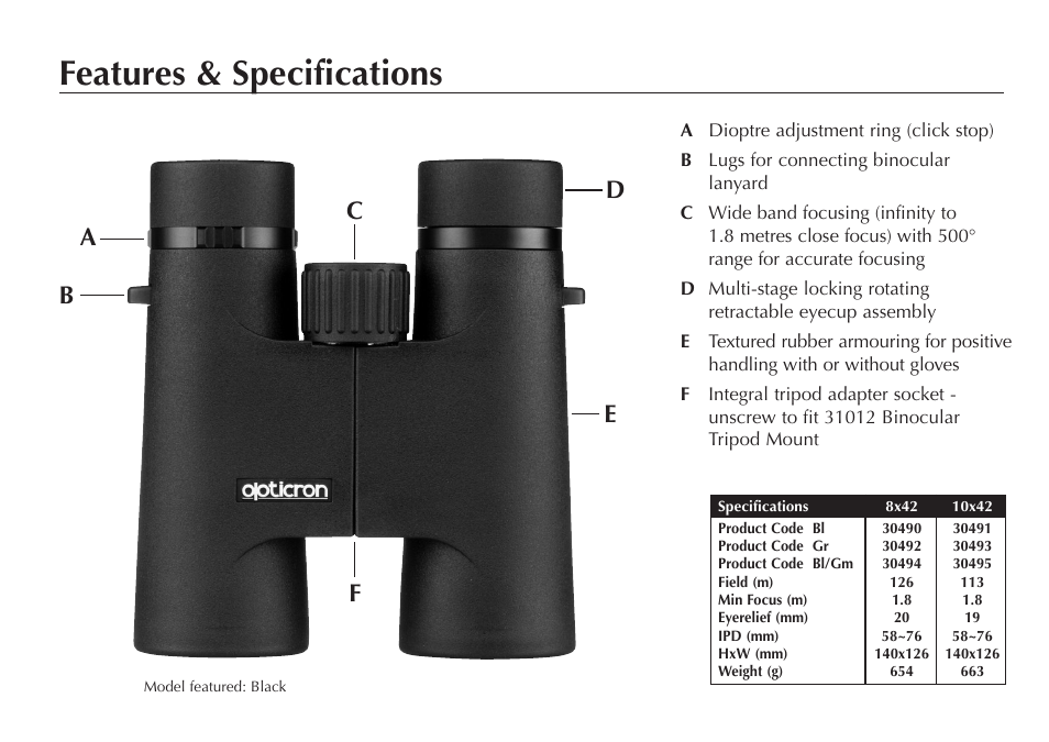 Features & specifications | Opticron Aurora BGA User Manual | Page 2 / 8