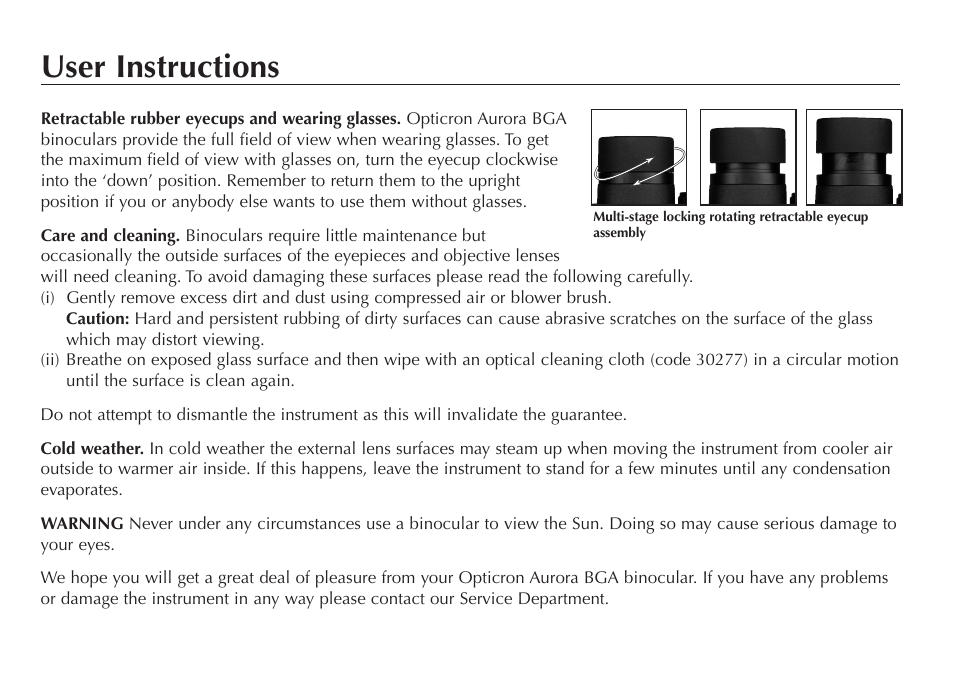 User instructions | Opticron Aurora BGA User Manual | Page 5 / 8