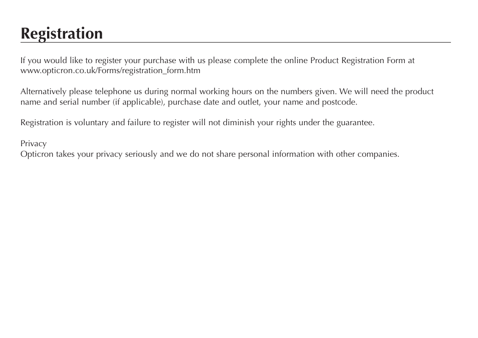 Registration | Opticron Aurora BGA User Manual | Page 7 / 8