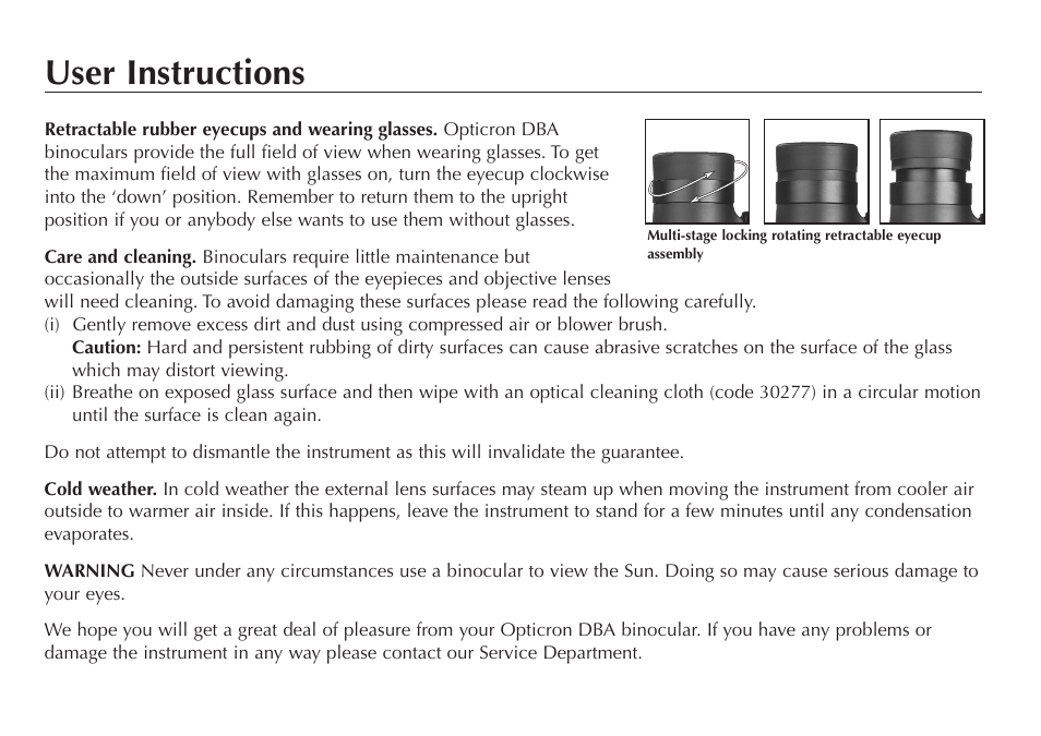 User instructions | Opticron DBA Oasis S-Coat Mg User Manual | Page 5 / 8