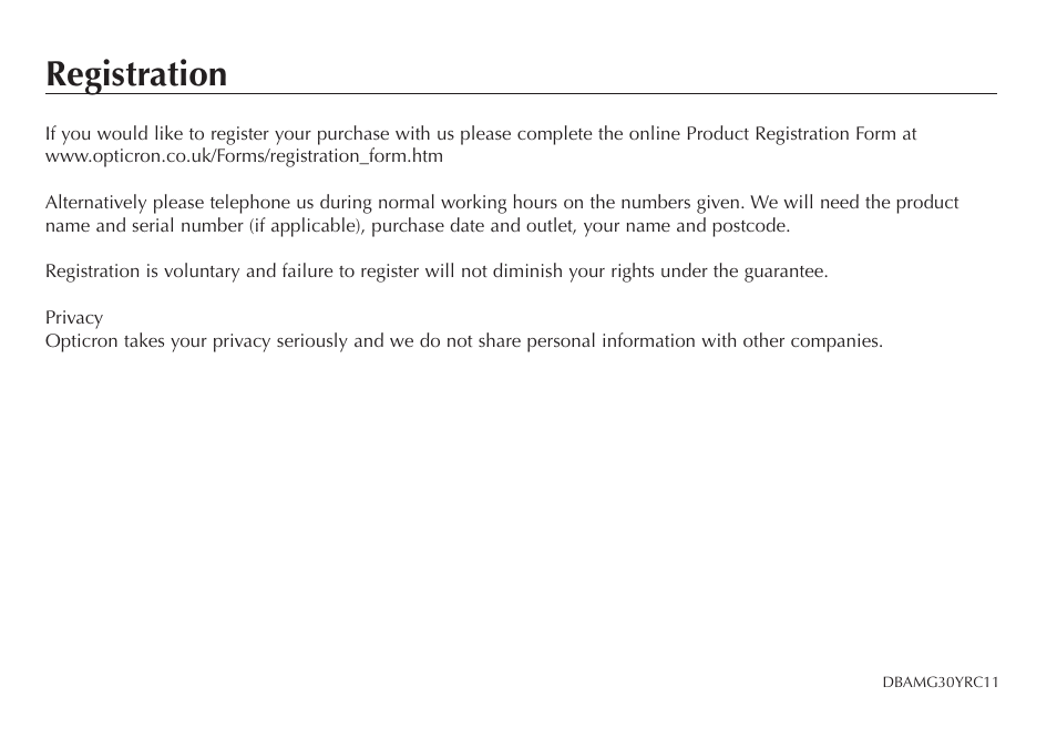 Registration | Opticron DBA Oasis S-Coat Mg User Manual | Page 7 / 8