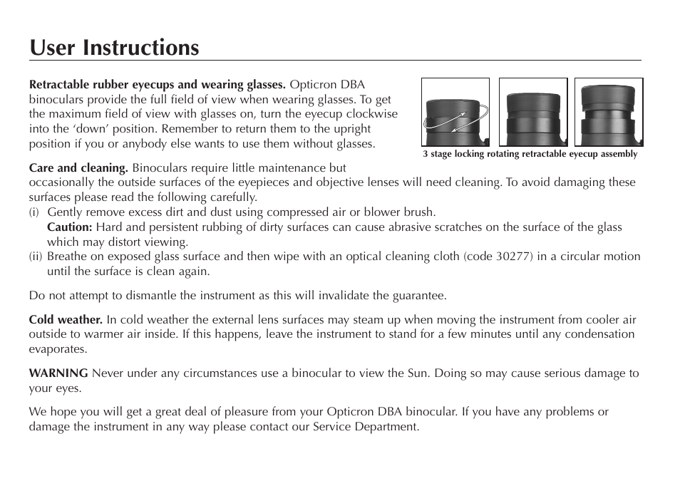 User instructions | Opticron DBA Oasis S-Coat User Manual | Page 5 / 8