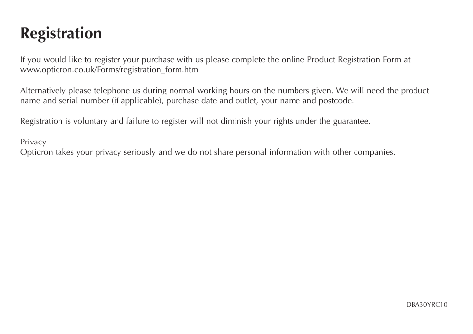 Registration | Opticron DBA Oasis S-Coat User Manual | Page 7 / 8