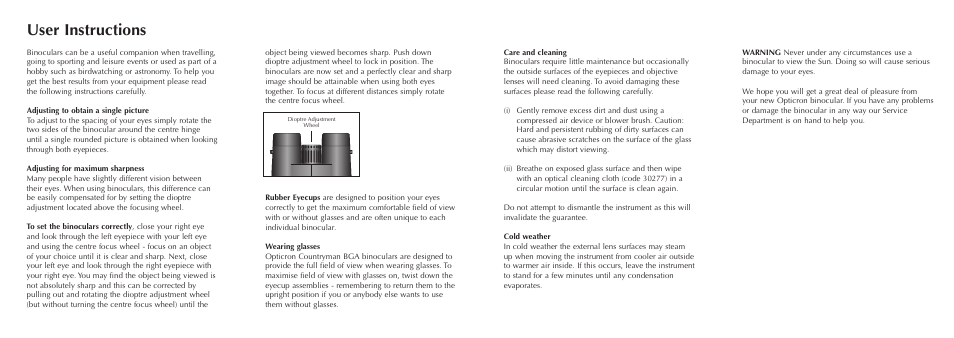 User instructions | Opticron Countryman BGA HD User Manual | Page 2 / 2