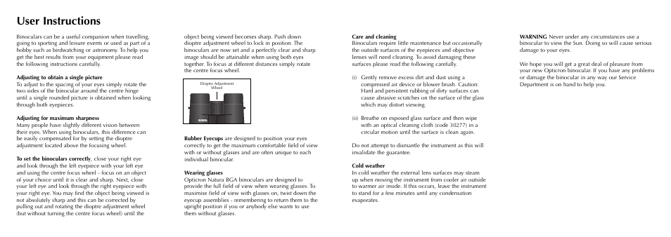User instructions | Opticron Natura BGA User Manual | Page 2 / 2