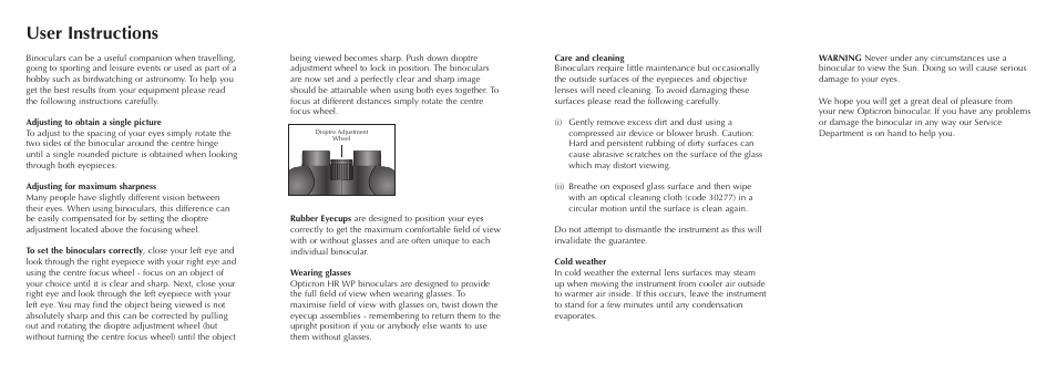 User instructions | Opticron HR WP User Manual | Page 2 / 2