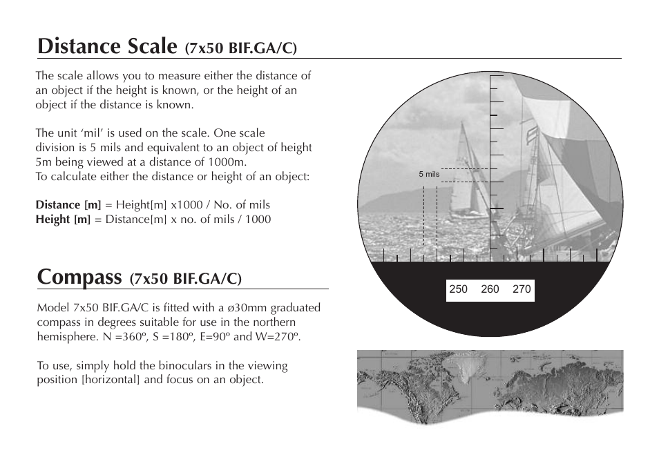 Distance scale, Compass | Opticron Marine Pro Series II User Manual | Page 3 / 8