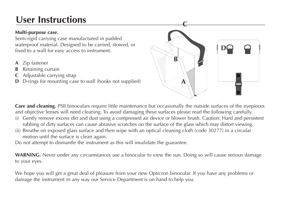 User instructions | Opticron Marine Pro Series II User Manual | Page 5 / 8