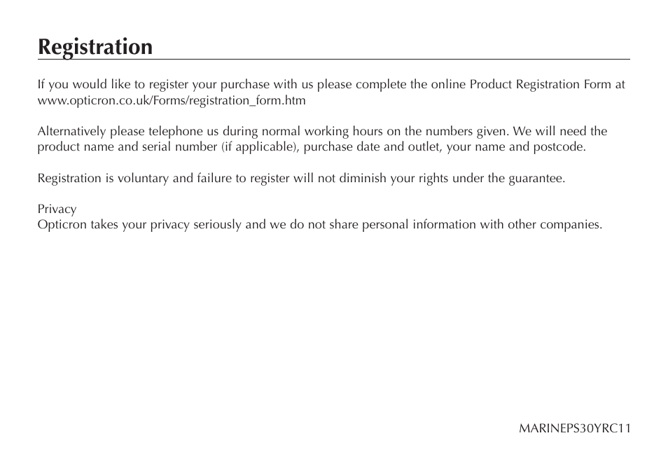 Registration | Opticron Marine Pro Series II User Manual | Page 7 / 8