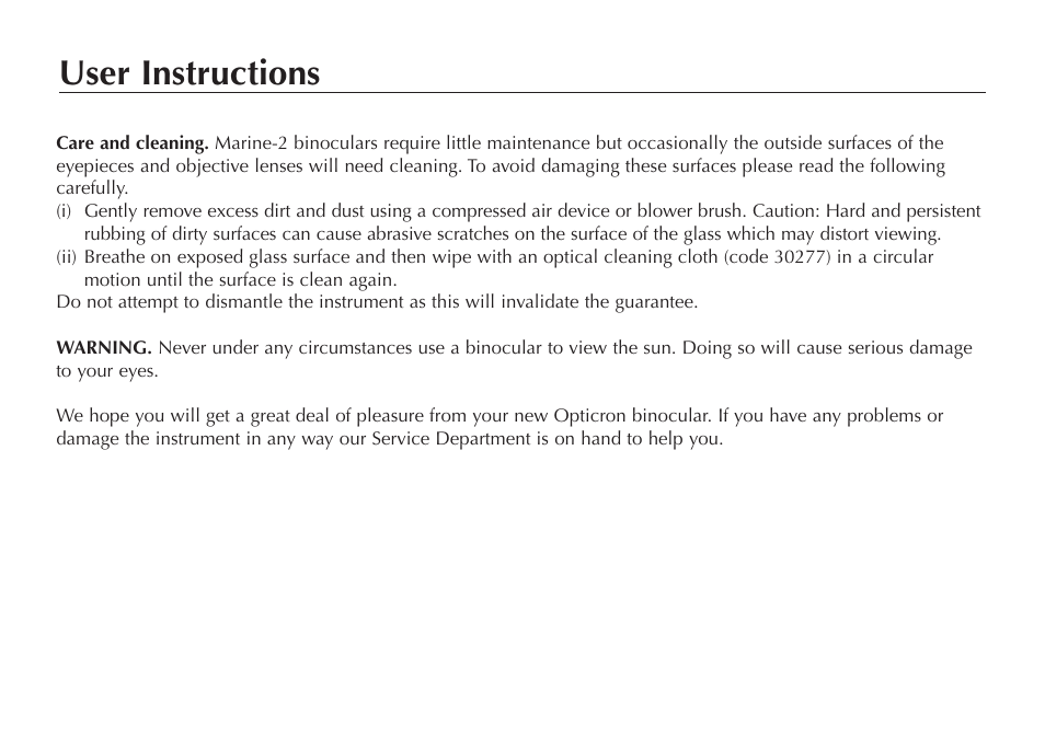 User instructions | Opticron Marine-2 User Manual | Page 5 / 8