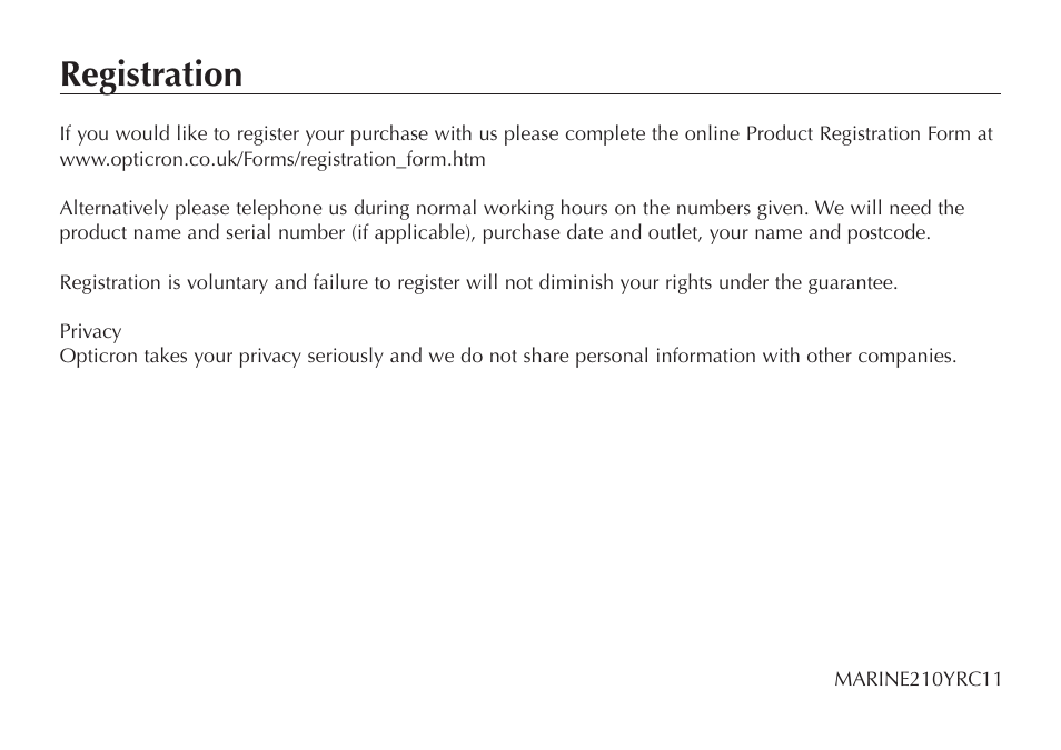 Registration | Opticron Marine-2 User Manual | Page 7 / 8