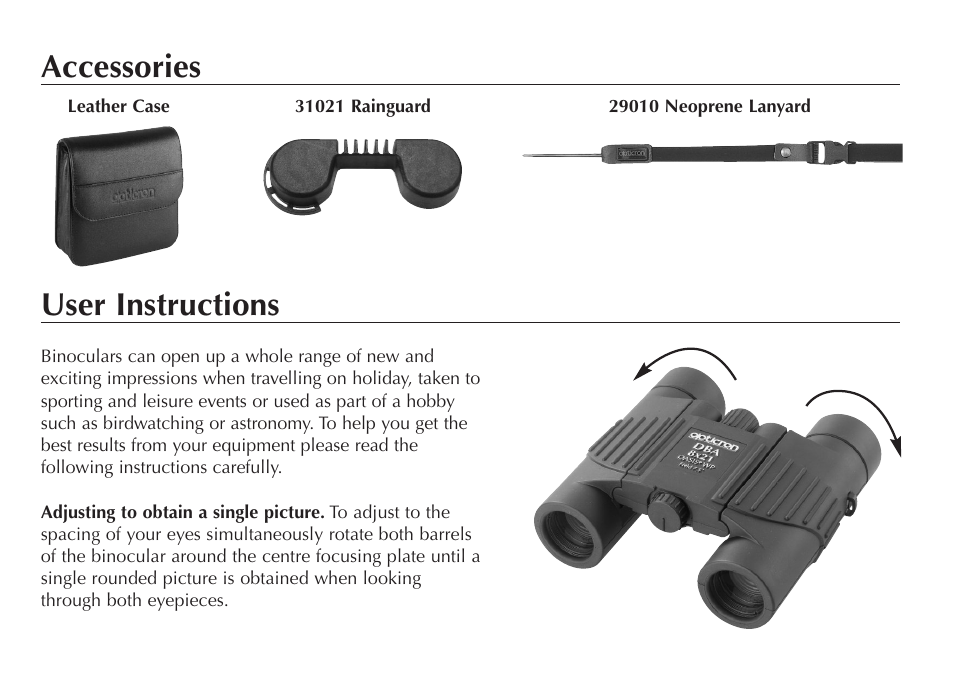 Accessories, User instructions | Opticron DBA Oasis User Manual | Page 3 / 8