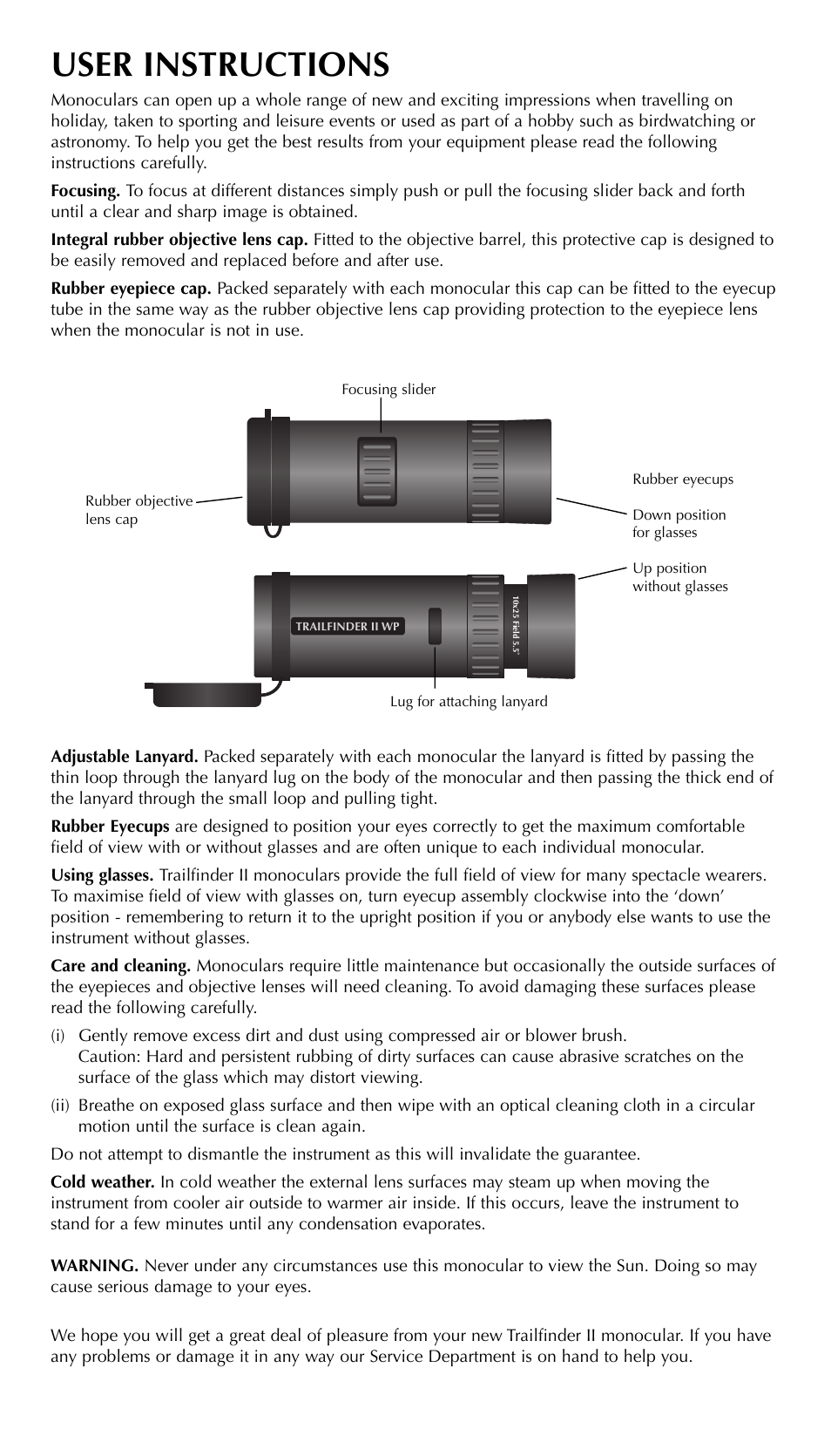 User instructions | Opticron Trailfinder II User Manual | Page 2 / 2