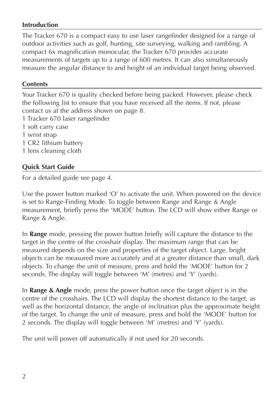 Opticron Tracker 670 User Manual | Page 2 / 8