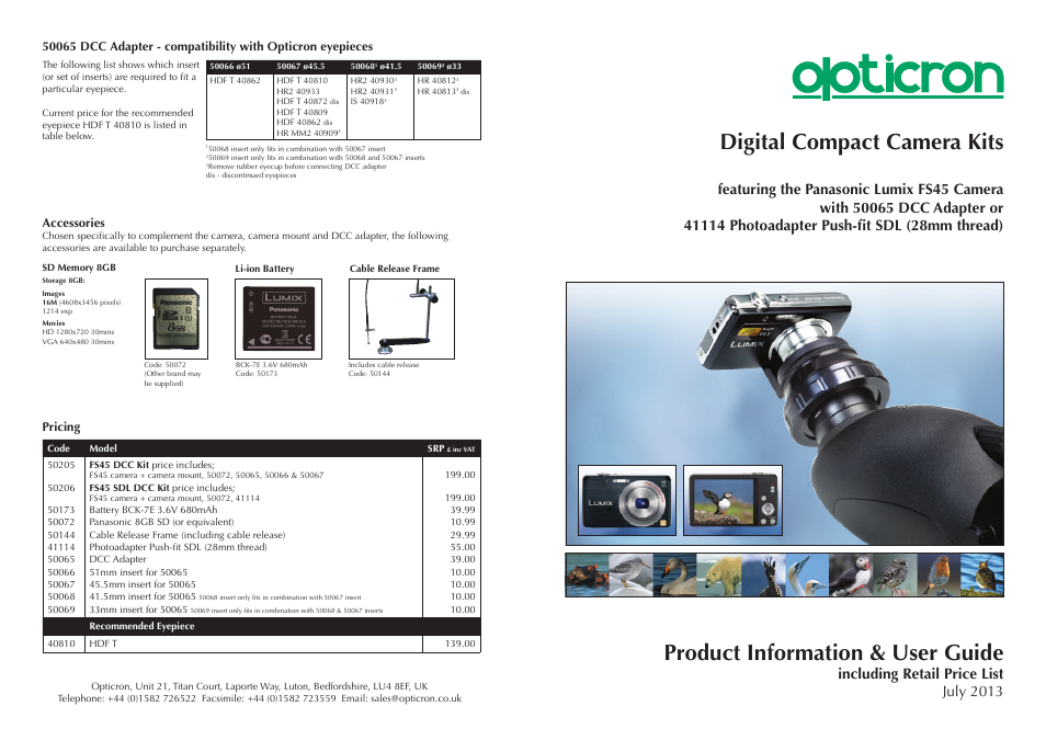 Opticron FS45 kits (2013) Panasonic User Manual | 2 pages