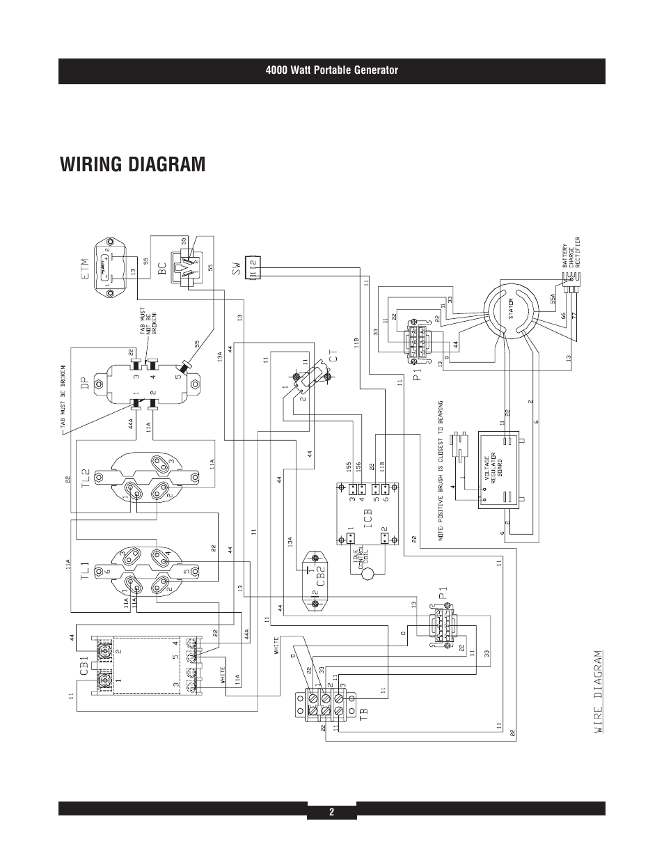 Wiring diagram | Briggs & Stratton 4000 Watt User Manual | Page 3 / 3