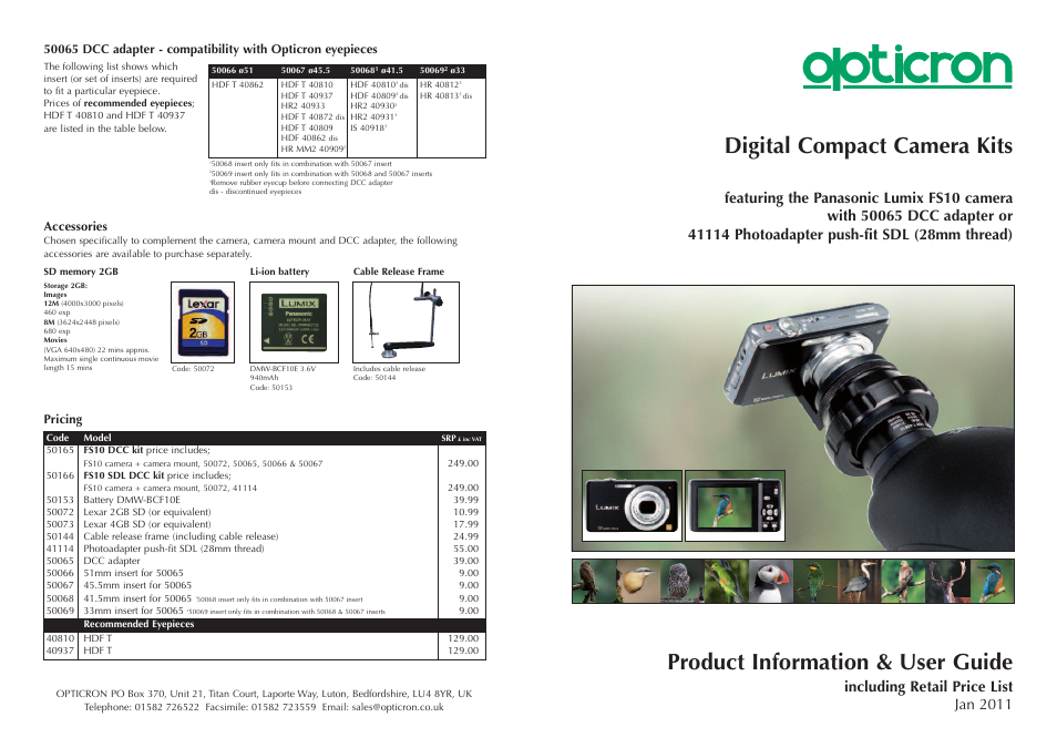 Opticron FS10 kits (2011) Panasonic User Manual | 2 pages