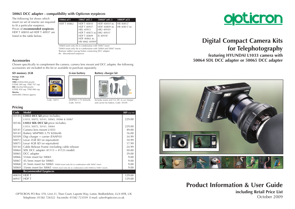 Opticron L1033 kits (2009) Hyundai User Manual | 2 pages