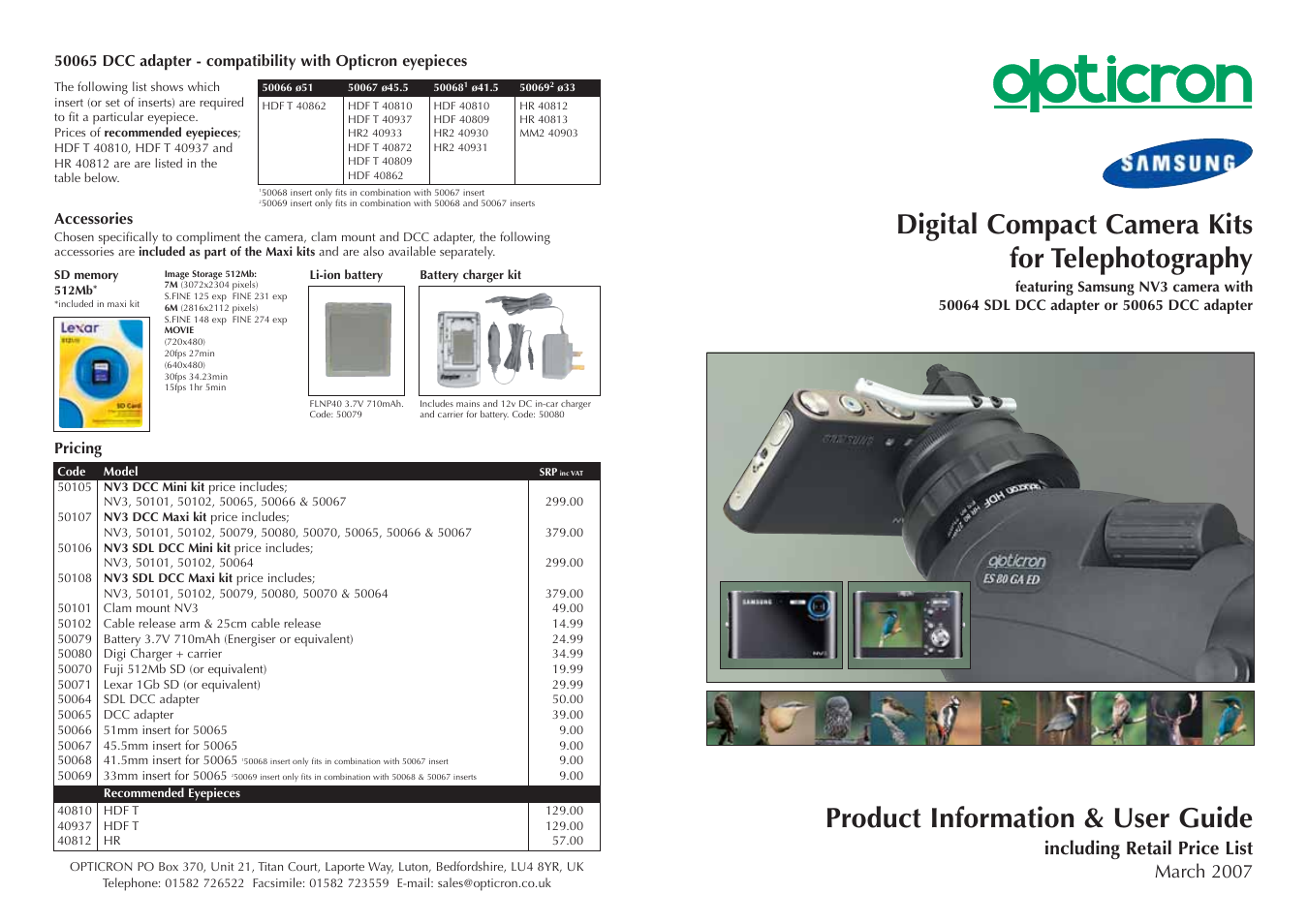 Opticron NV3 kits (2007) Samsung User Manual | 2 pages