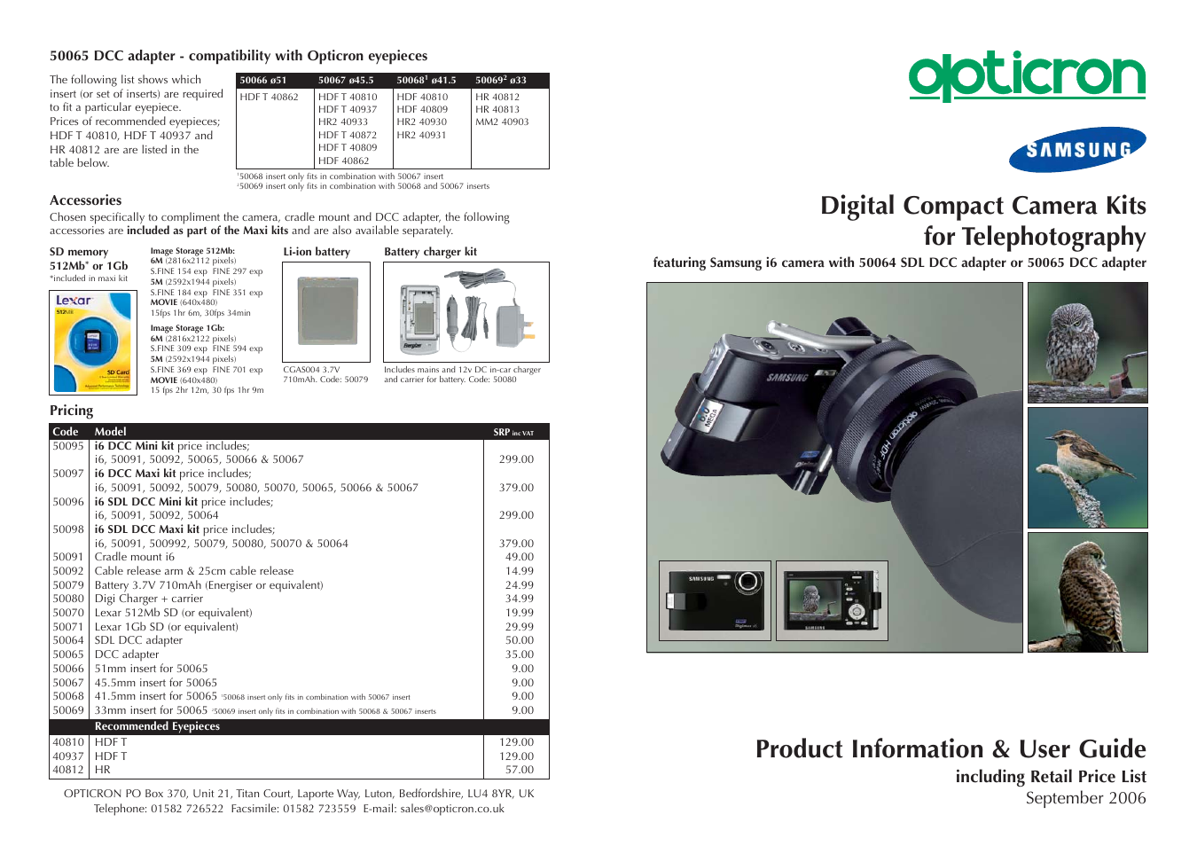 Opticron i6 kits (2006) Samsung User Manual | 2 pages