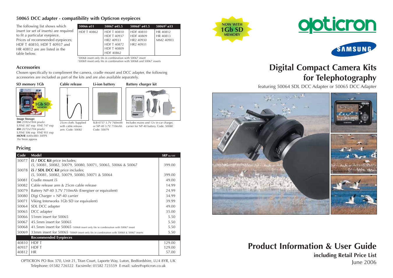 Opticron i5 kits (2006) Samsung User Manual | 2 pages