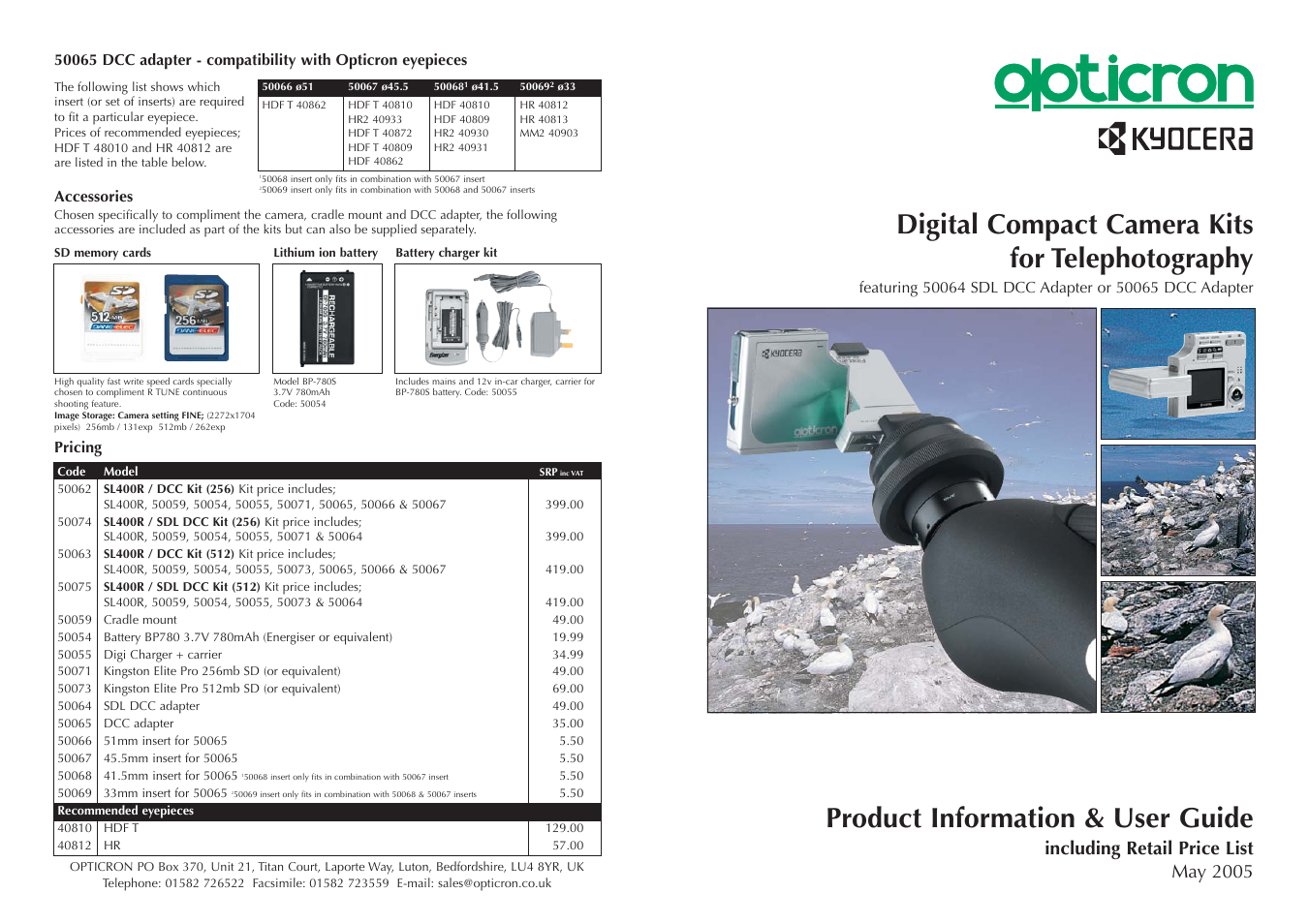 Opticron DCC kits kits (2005) Opticron-Kyocera User Manual | 2 pages