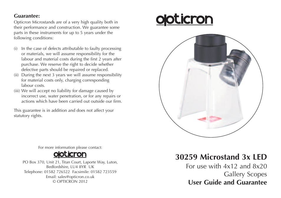 Opticron LED Microstand User Manual | 2 pages