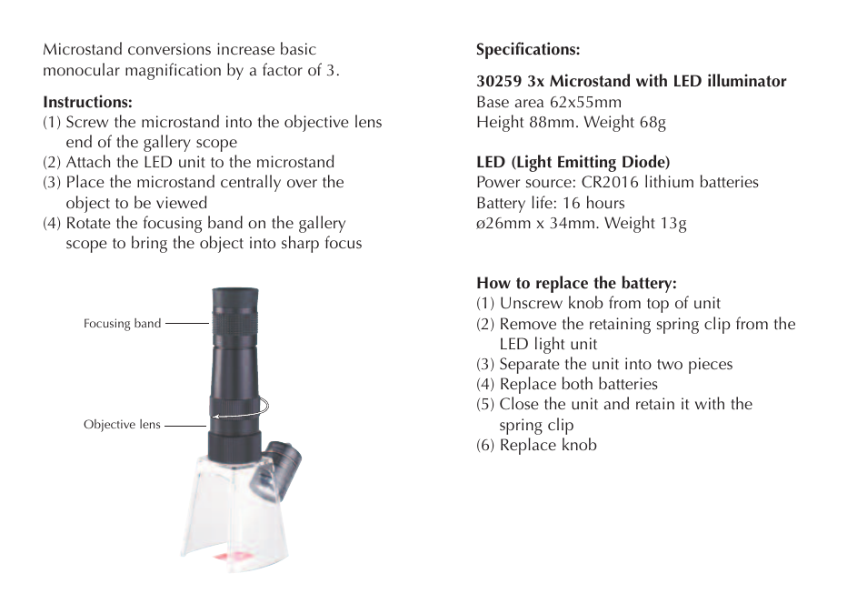 Opticron LED Microstand User Manual | Page 2 / 2