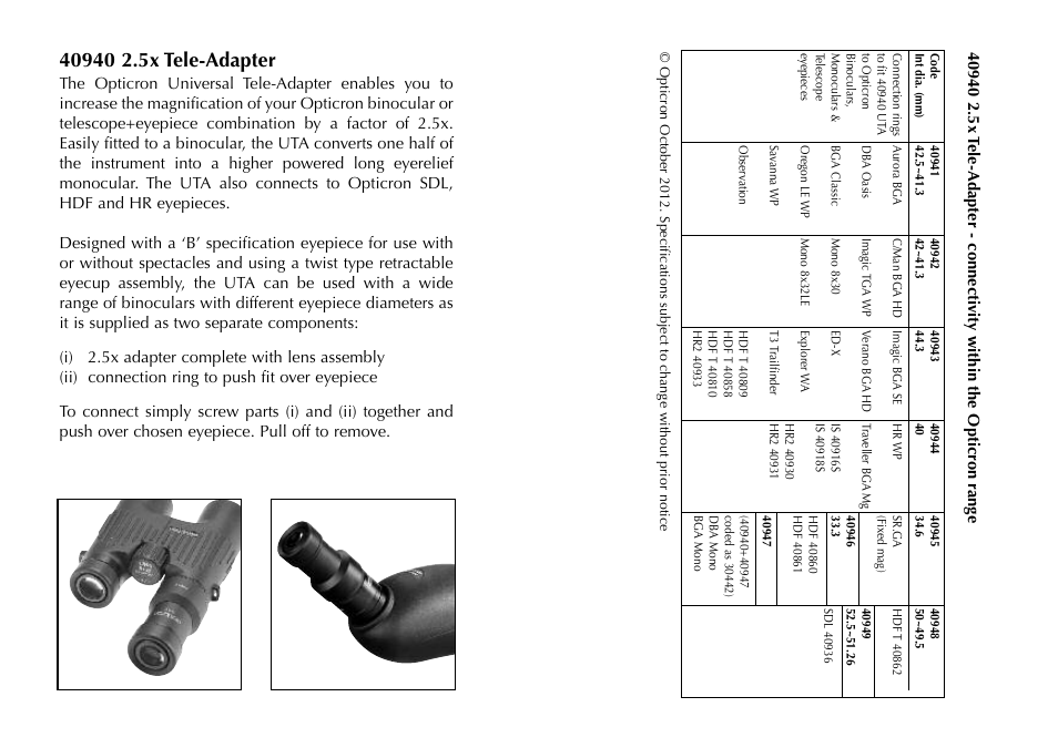 Opticron UTA 40940 User Manual | Page 2 / 2