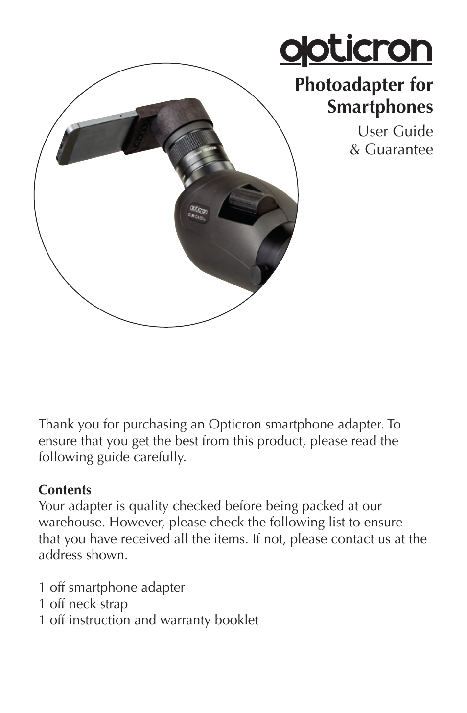 Opticron Smartphone Photoadapter User Manual | 4 pages