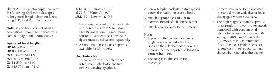 Opticron 40215 Photoadapter User Manual | Page 2 / 2