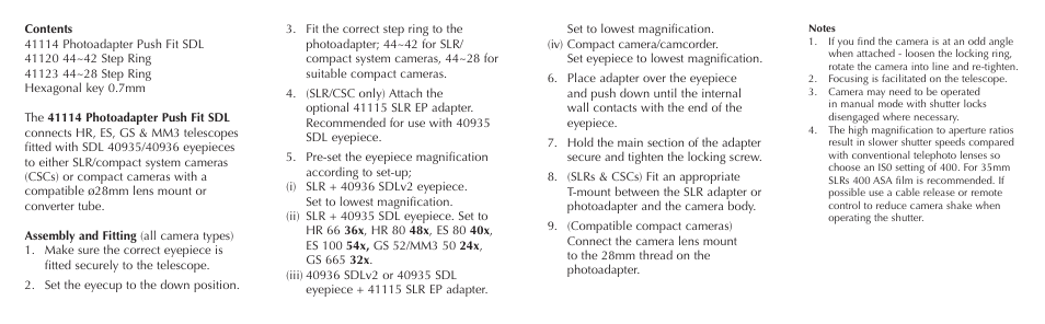 Opticron 41114 Photoadapter User Manual | Page 2 / 2