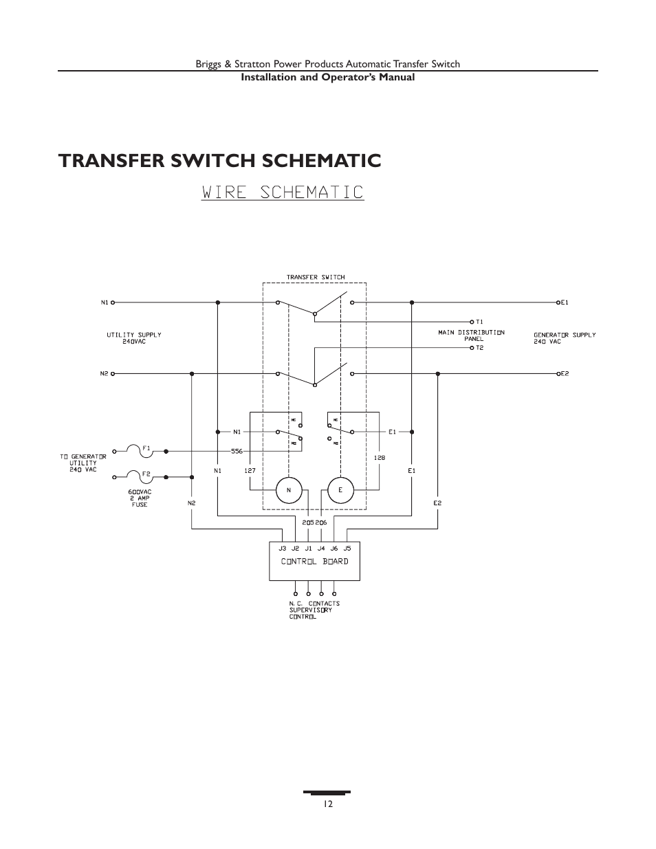 Transfer switch schematic | Briggs & Stratton 01814-0 User Manual | Page 12 / 36