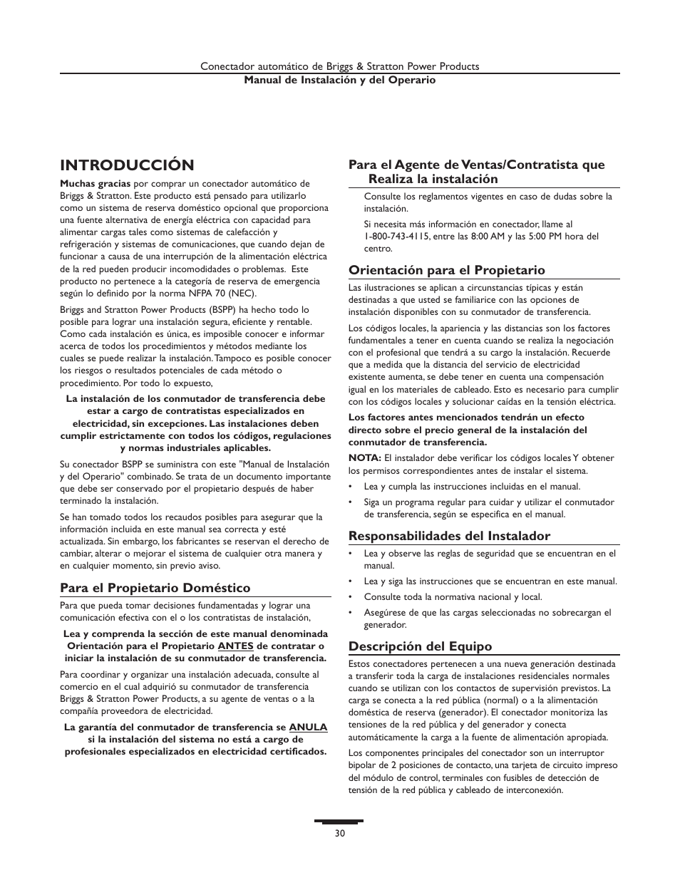 Introducción | Briggs & Stratton 01814-0 User Manual | Page 30 / 36