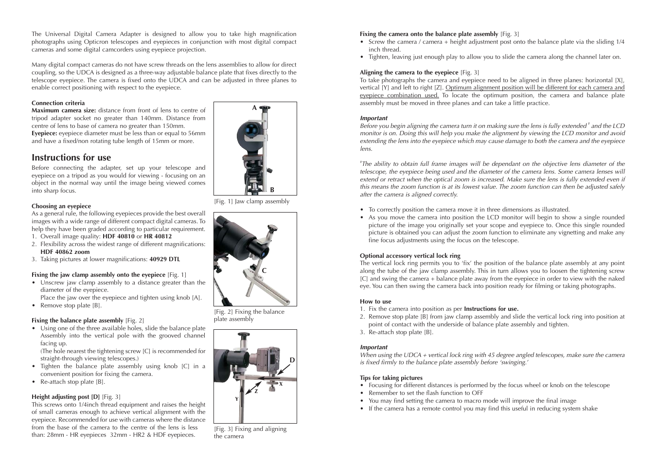 Instructions for use | Opticron Universal Digital Camera Adapter User Manual | Page 2 / 2