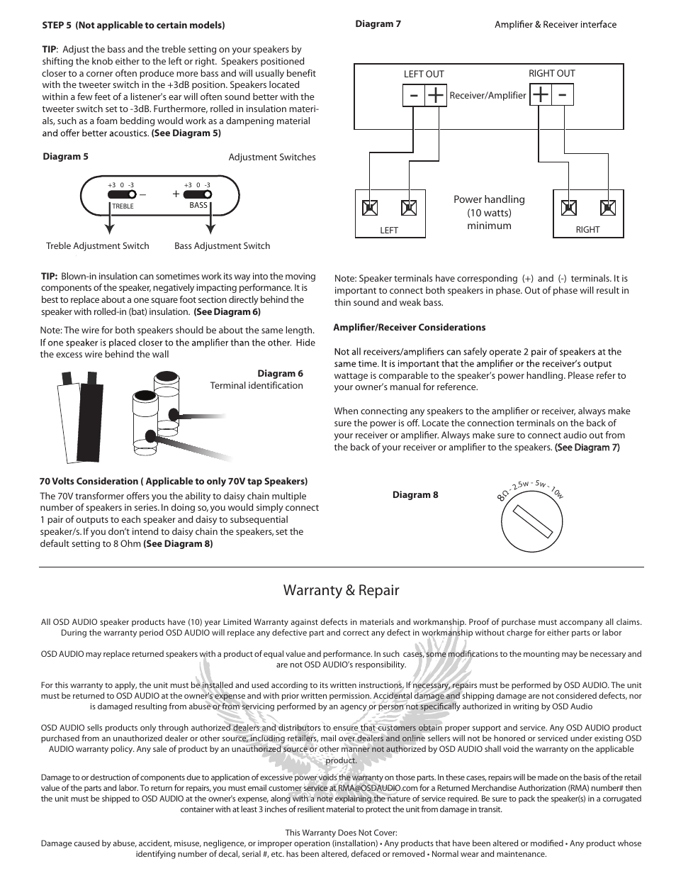 Mkw p3, Warranty & repair | OSD Audio ICE840 User Manual | Page 2 / 8