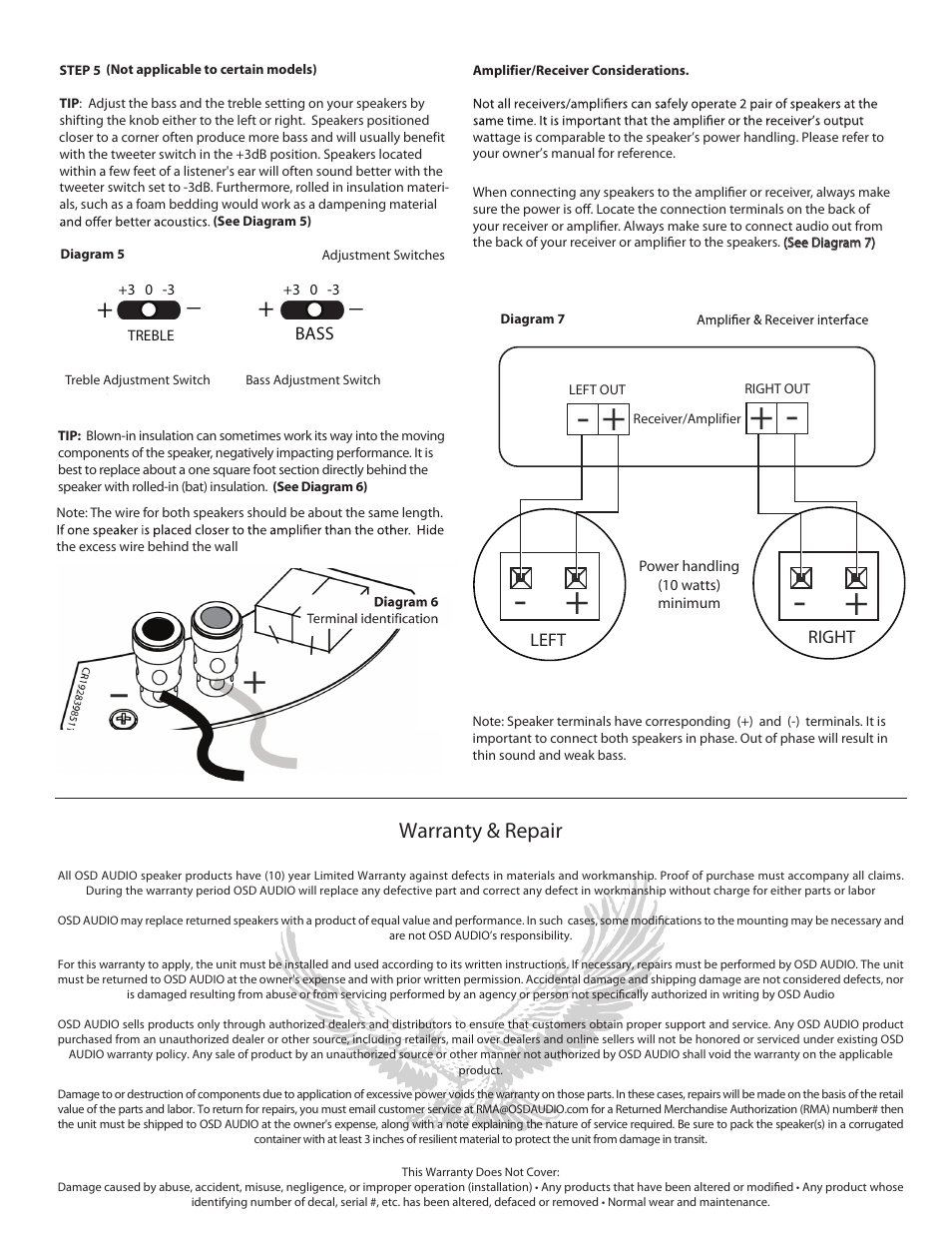 Ace500 p3, Warranty & repair | OSD Audio ACE500 User Manual | Page 3 / 5
